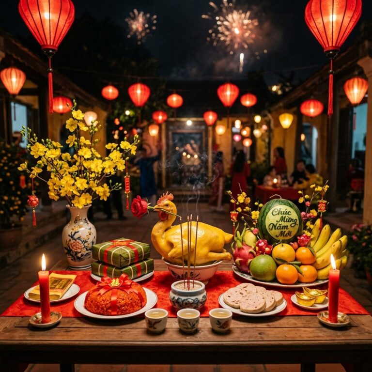 Mâm cúng Giao Thừa ngoài trời đón năm mới